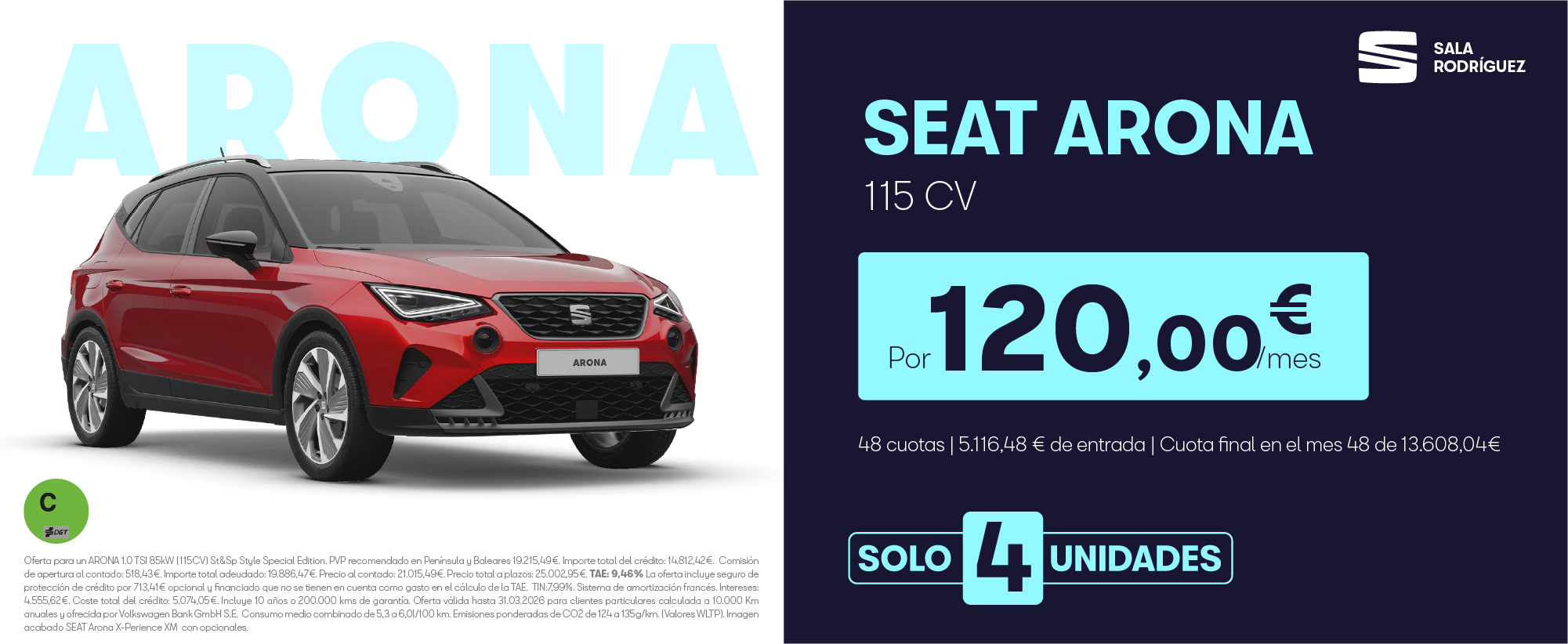 ¡Últimas 4 unidades! SEAT Arona por 120€/mes*